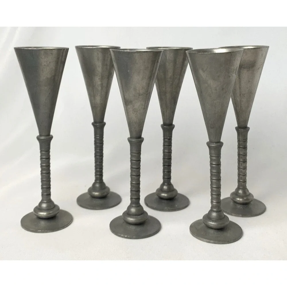 Gunnar Havstad Pewter Goblets Set of 6 Vintage Handmade Norway Aquavit Toast